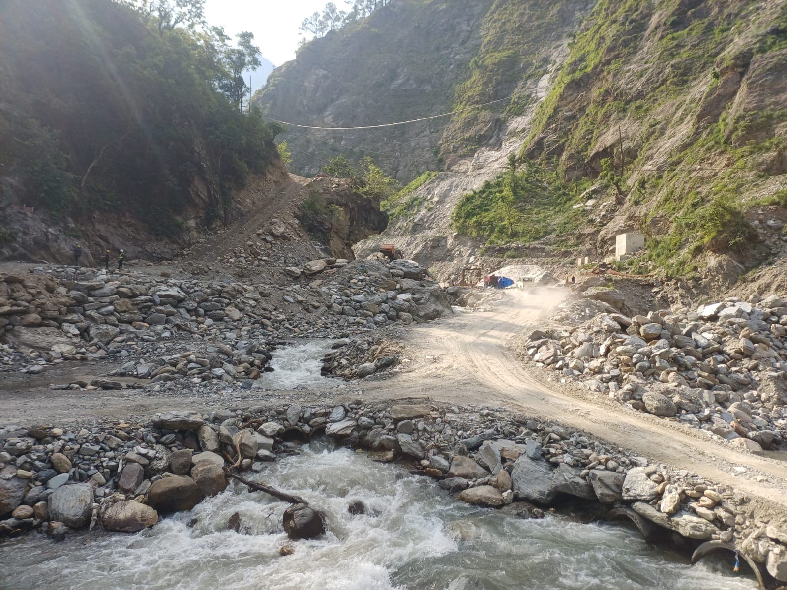 Headworks construction site in the Ankhu Khola gorge